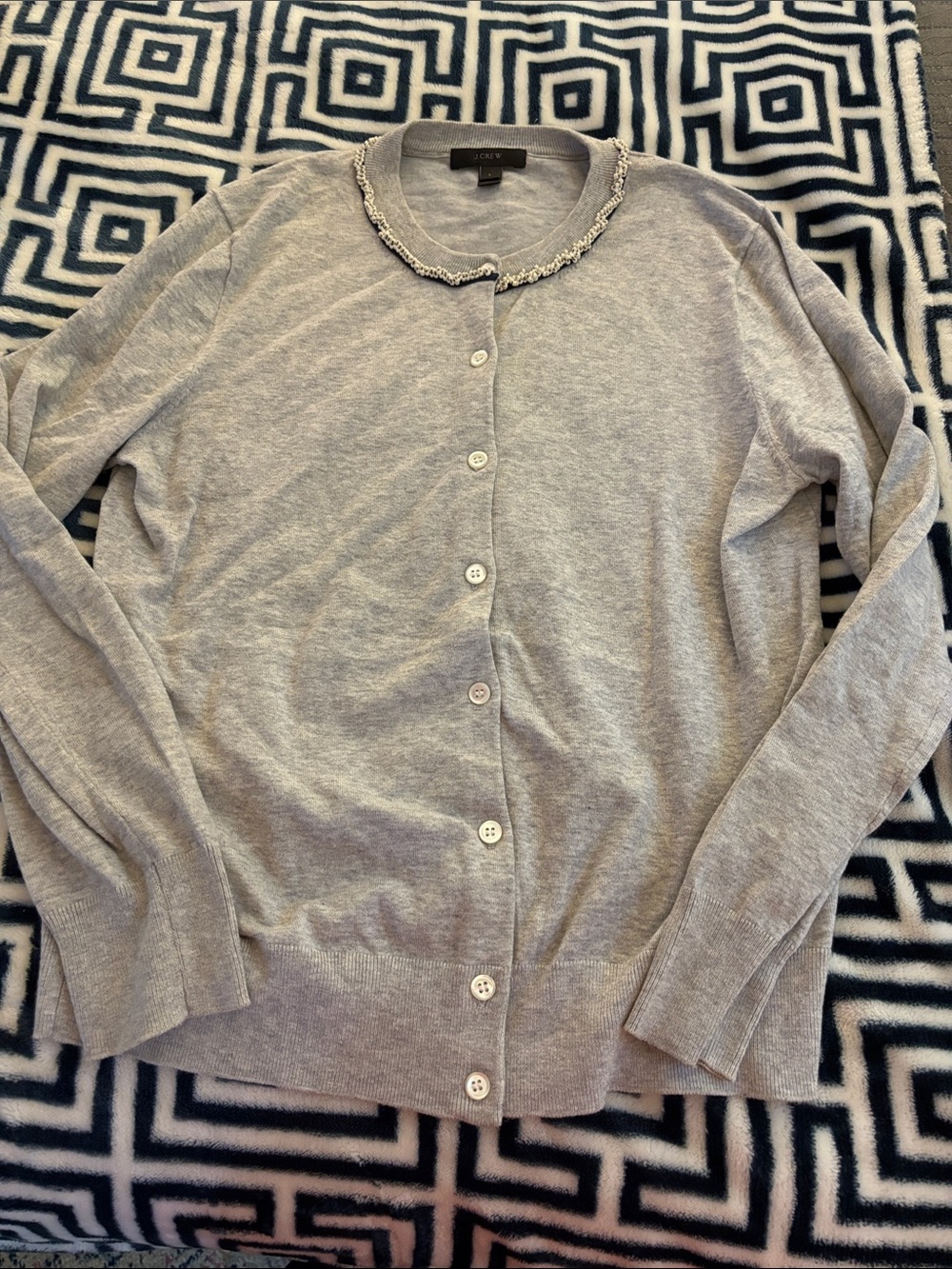 J. Crew Women's Light Gray Embellished Collar Cardigan